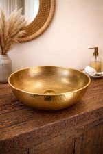Golden Hammered Copper Round Vessel Sink