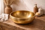 Golden Hammered Copper Round Vessel Sink - Image 3