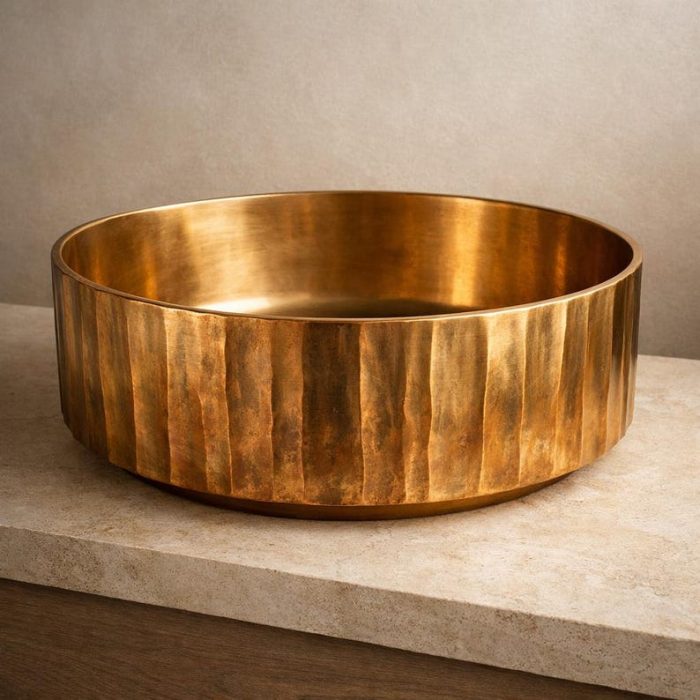 Hammered Copper Round Vessel Sink – Antique Gold Finish - Image 3