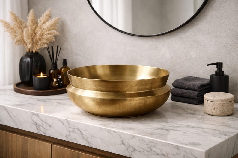 il_794xN.7659635565_3nxo Brushed Brass Round Vessel Sink Bowl - Image 1