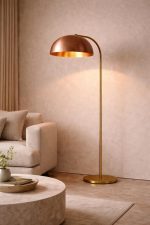 Copper Dome Floor Lamp with Brass Stem – Modern Arc Standing Lamp