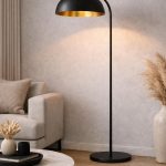 Modern Black & Gold Arc Floor Lamp – Minimalist Dome Shade