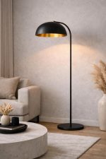 Modern Black & Gold Arc Floor Lamp – Minimalist Dome Shade - Image 3