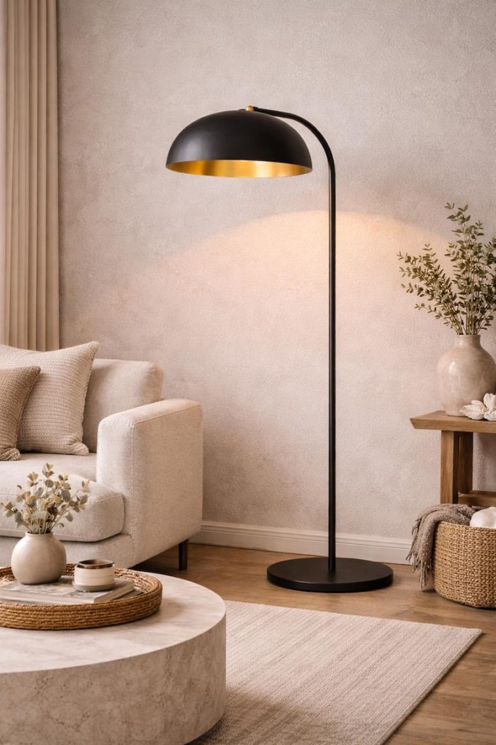 Modern Black & Gold Arc Floor Lamp – Minimalist Dome Shade - Image 4