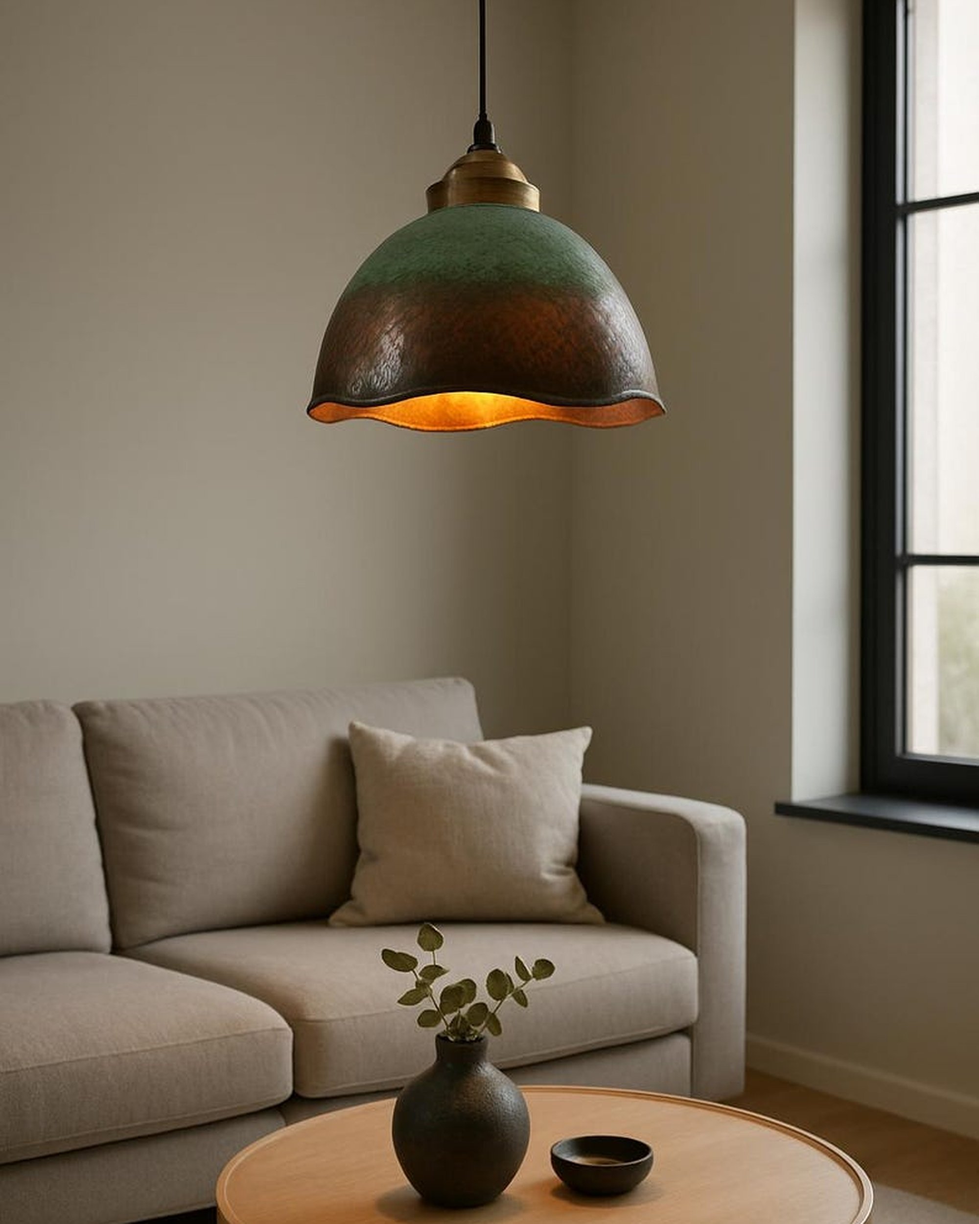 pendant-lamp-2-woocommerce-2000x2500 Hammered Brass Pendant Light with Brown Patina - Image 1