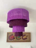 Purple fringe chandelier with cascading plum and purple tiers