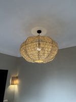 Moroccan raffia pendant light with handmade wavy woven shade