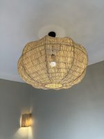 Moroccan raffia pendant light with handmade wavy woven shade
