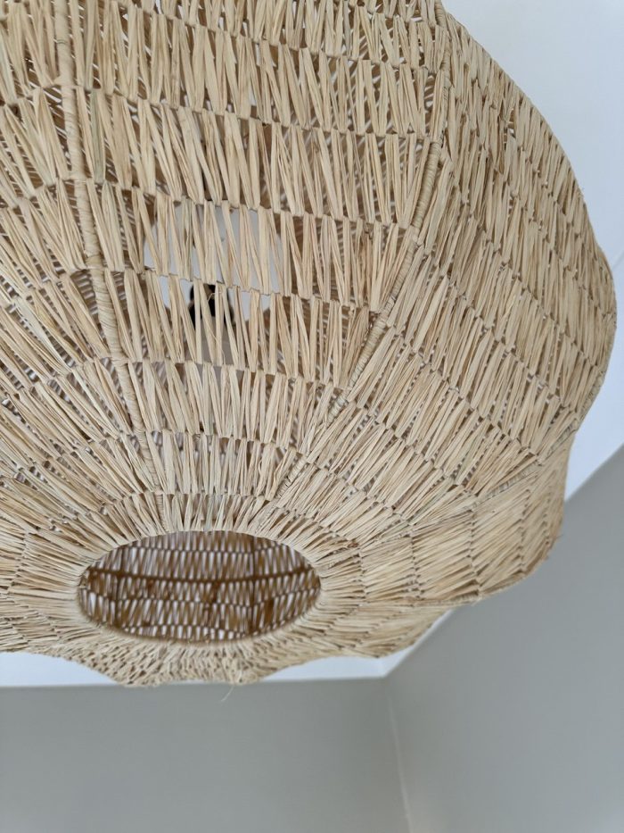 Moroccan raffia pendant light with handmade wavy woven shade