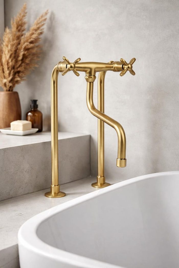 Unlacquered Brass Kitchen Faucet – Handmade Moroccan Bridge Faucet with Long Legs - Image 2