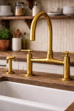Handcrafted Unlacquered Solid Brass Bridge Kitchen Faucet – Linear Legs Design - Image 2