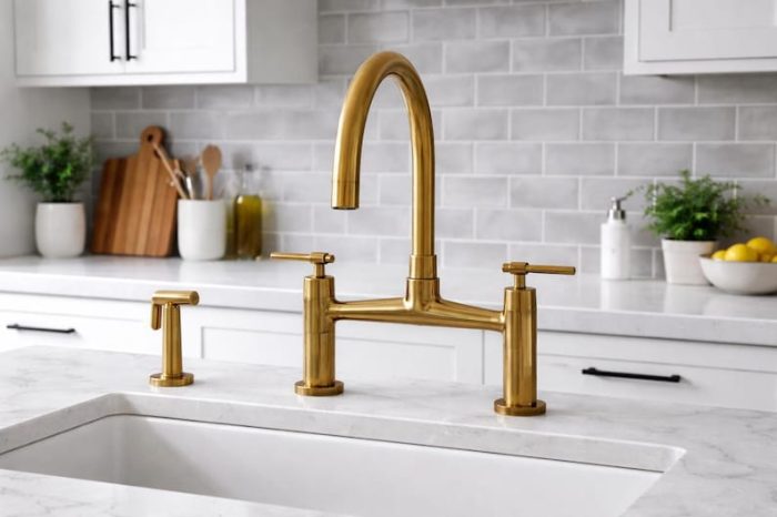Handcrafted Unlacquered Solid Brass Bridge Kitchen Faucet – Linear Legs Design - Image 4