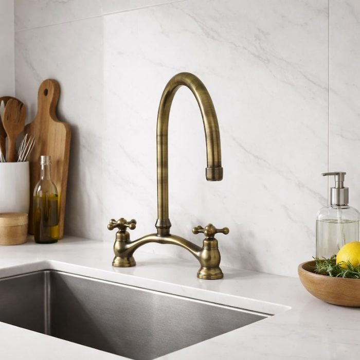 Oil Rubbed Bronze Bridge Kitchen Faucet – Vintage Style Sink Faucet - Image 4