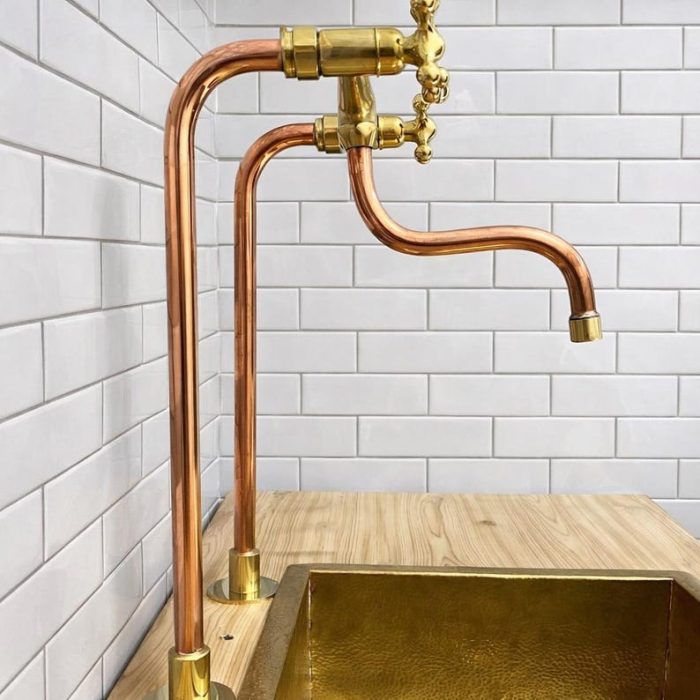 Unlacquered Brass Kitchen Faucet – Handmade Moroccan Bridge Faucet with Long Legs - Image 2