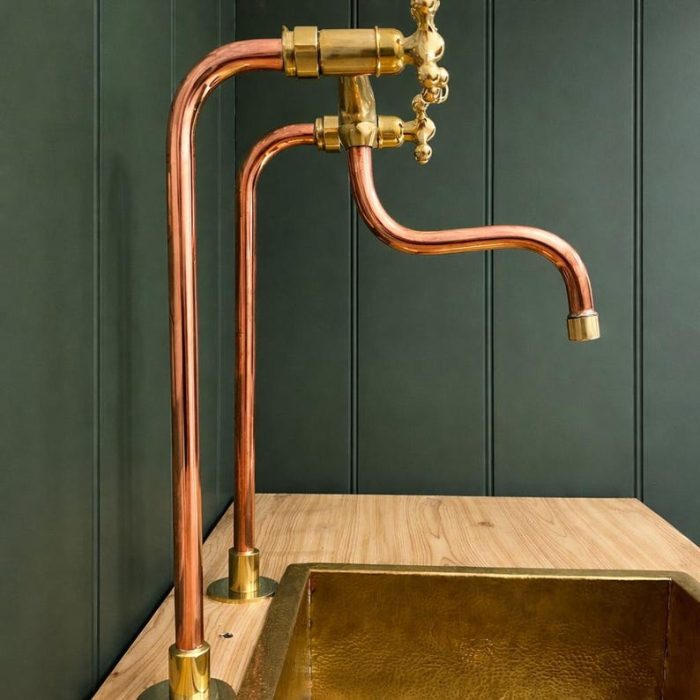 Unlacquered Brass Kitchen Faucet – Handmade Moroccan Bridge Faucet with Long Legs - Image 4