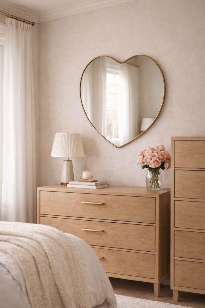 Handcrafted Heart-Shaped Brass Mirror – Gold Frame Decorative Bathroom Wall Mirror - Image 5