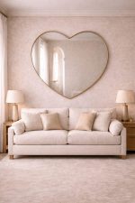 Handcrafted Heart-Shaped Brass Mirror – Gold Frame Decorative Bathroom Wall Mirror - Image 6