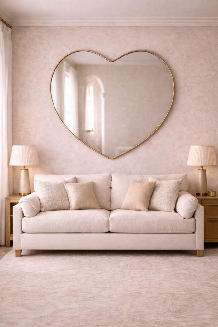 Handcrafted Heart-Shaped Brass Mirror – Gold Frame Decorative Bathroom Wall Mirror - Image 6