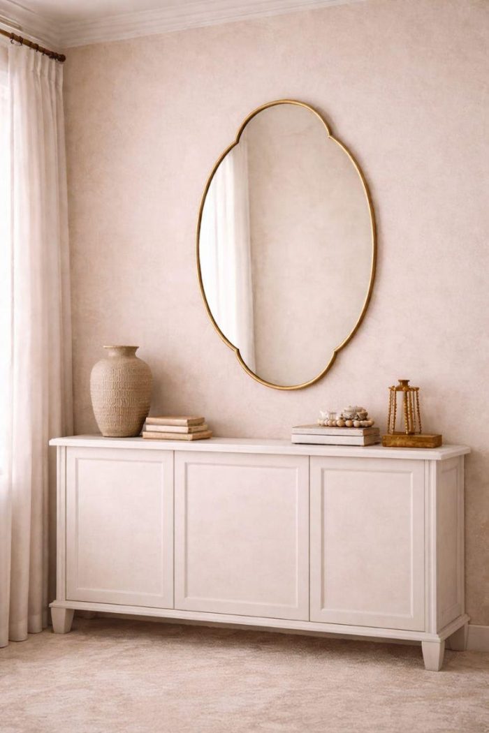 Handcrafted Decorative Arched Brass Mirror – Gold Frame Wall Mirror for Living Room & Entryway - Image 2