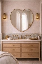 Handcrafted Heart-Shaped Brass Mirror – Gold Frame Decorative Bathroom Wall Mirror - Image 2