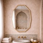 Handcrafted Octagonal Brass Mirror – Gold Frame Moroccan Bathroom Wall Mirror