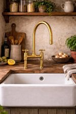 Solid Brass Bridge Kitchen Faucet with Cross Handles – Vintage Style - Image 4