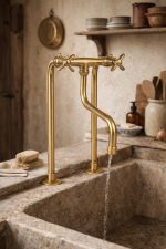 Unlacquered Brass Kitchen Faucet – Handmade Moroccan Bridge Faucet with Long Legs