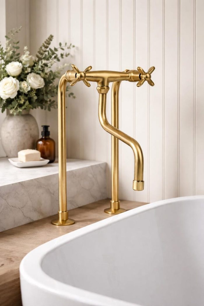 Unlacquered Brass Kitchen Faucet – Handmade Moroccan Bridge Faucet with Long Legs - Image 3