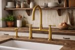 Handcrafted Unlacquered Solid Brass Bridge Kitchen Faucet – Linear Legs Design