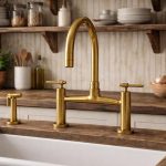 Handcrafted Unlacquered Solid Brass Bridge Kitchen Faucet – Linear Legs Design