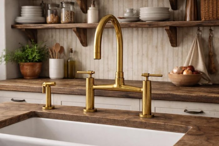 Handcrafted Unlacquered Solid Brass Bridge Kitchen Faucet – Linear Legs Design - Image 3