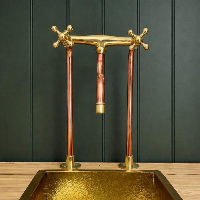Unlacquered Brass Kitchen Faucet – Handmade Moroccan Bridge Faucet with Long Legs - Image 5