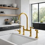 Unlacquered Brass Bridge Kitchen Faucet with Side Sprayer | Lever Handle - Image 2