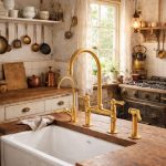 Unlacquered Brass Bridge Kitchen Faucet with Side Sprayer | Lever Handle