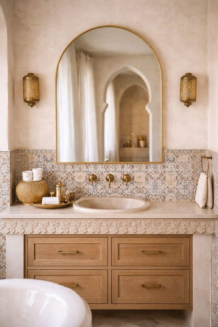 Handcrafted Arched Brass Mirror – Gold Frame Wall Mirror for Bedroom & Entryway - Image 2