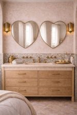 Handcrafted Heart-Shaped Brass Mirror – Gold Frame Decorative Bathroom Wall Mirror - Image 3