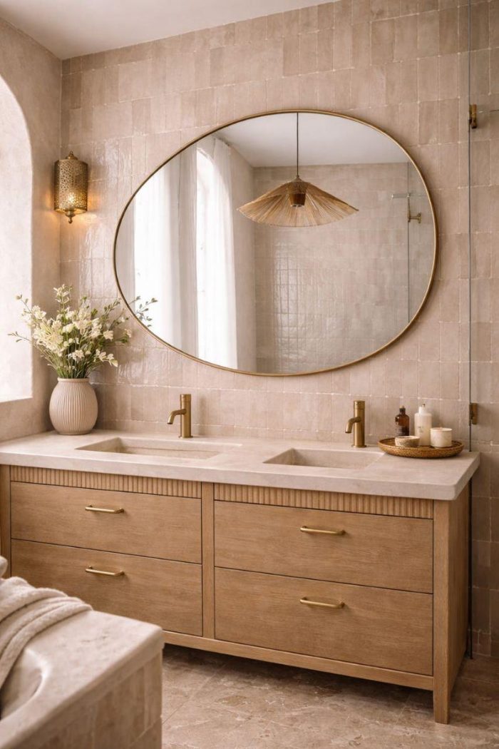 Handcrafted Oval Brass Mirror – Large Gold Frame Wall Mirror for Living Room & Entryway - Image 5