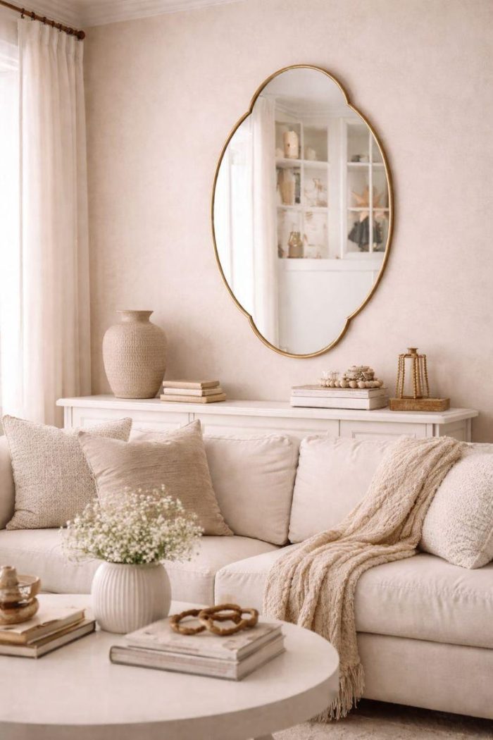 Handcrafted Decorative Arched Brass Mirror – Gold Frame Wall Mirror for Living Room & Entryway - Image 4