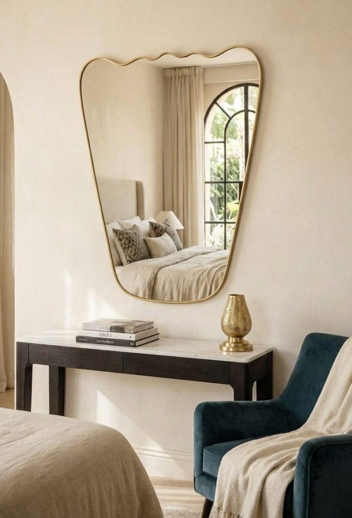 Handcrafted Organic Brass Mirror – Sculptural Gold Frame Bathroom Wall Mirror - Image 3