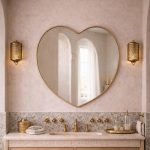 Handcrafted Heart-Shaped Brass Mirror – Gold Frame Decorative Bathroom Wall Mirror