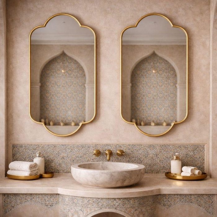 Scalloped Brass Wall Mirror – Elegant Vanity Mirror for Bedroom or Living Room - Image 2