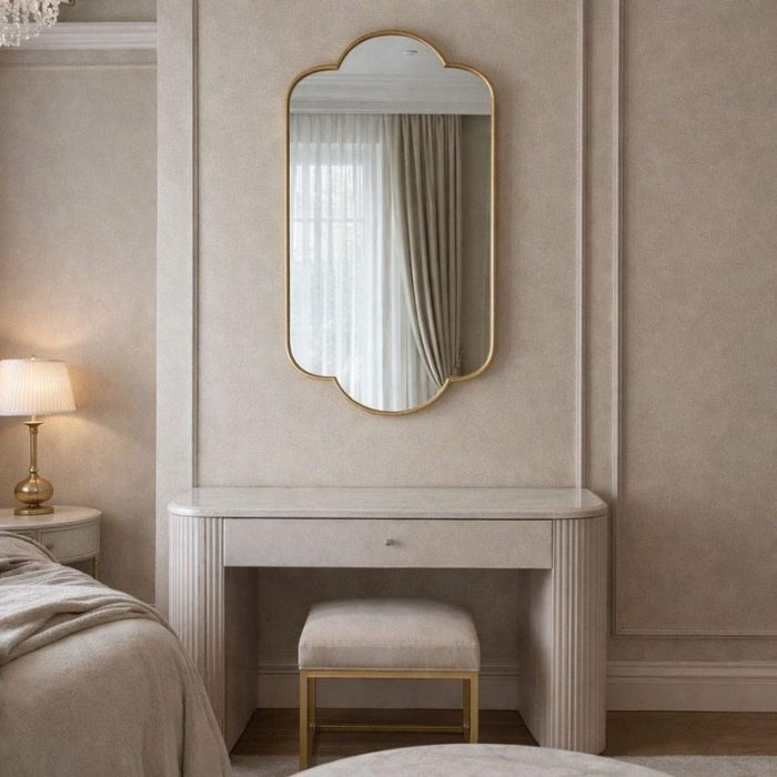 Scalloped Brass Wall Mirror – Elegant Vanity Mirror for Bedroom or Living Room - Image 3