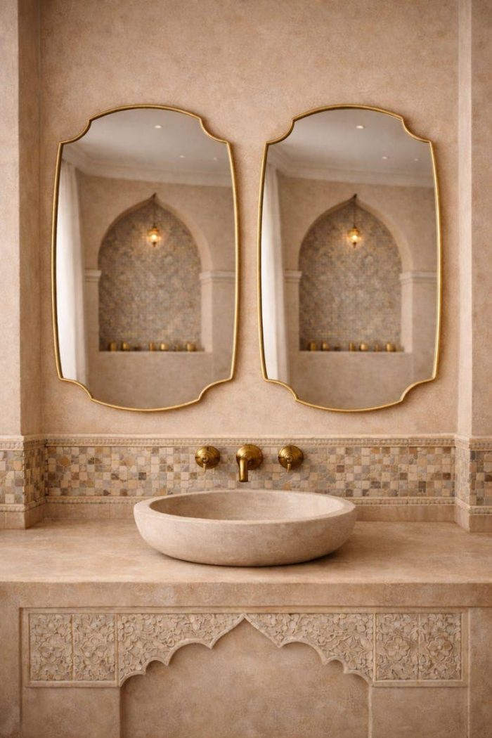 Moroccan Brass Arched Mirror – Handcrafted Wall Mirror for Bathroom And living spaces - Image 2