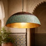 Set Of 4 Handmade Copper Dome Pendant Lamp, Green Patina Brass Ceiling Light 50 cm