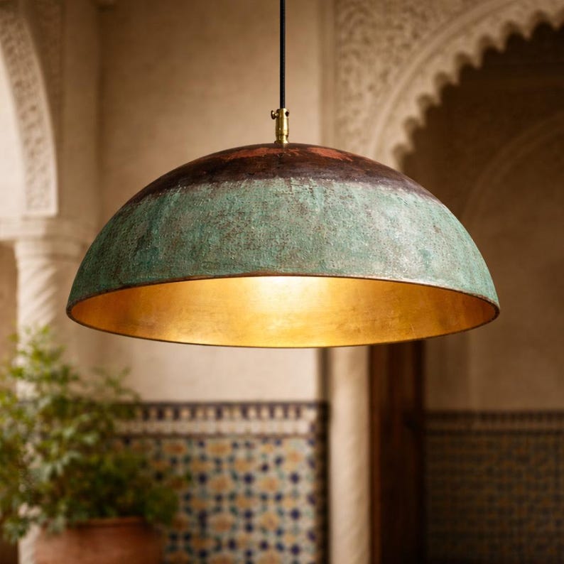 il_794xN.7797121184_tdks Set Of 4 Handmade Copper Dome Pendant Lamp, Green Patina Brass Ceiling Light 50 cm - Image 1