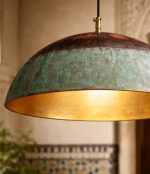 Set Of 4 Handmade Copper Dome Pendant Lamp, Green Patina Brass Ceiling Light 50 cm - Image 4