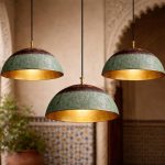 Set Of 4 Handmade Copper Dome Pendant Lamp, Green Patina Brass Ceiling Light 50 cm - Image 5
