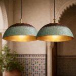 Set Of 4 Handmade Copper Dome Pendant Lamp, Green Patina Brass Ceiling Light 50 cm - Image 2
