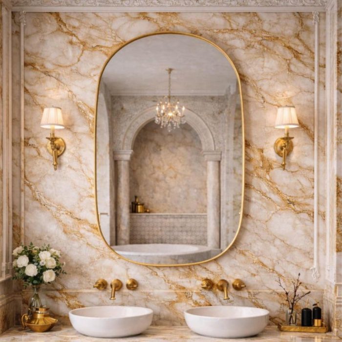 Handmade Moroccan Brass Arched Mirror | Gold Frame Bathroom Mirror - Image 7