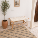 White Cord Bench handcrafted from solid wood with a handwoven white cord seat